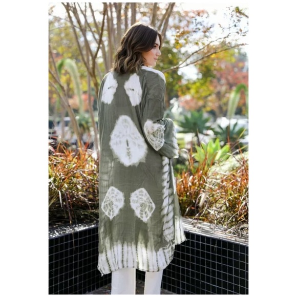 SOLD OUT Olive Tie Dye Kimono Duster Wrap Coverup - Picture 3 of 4